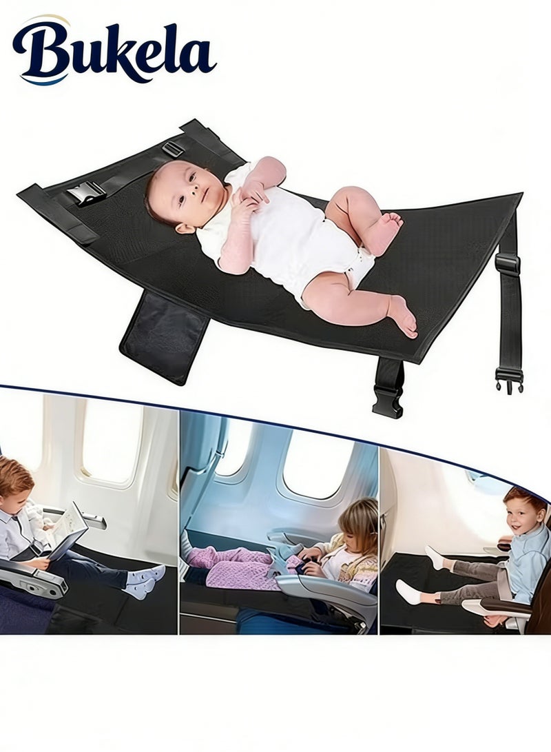 Bukela Airplane Seat Extender for Kids, Portable Travel Baby Bed Airplane Footrest, Baby Airplane Bed with Side Pockets, Flying Travel Essentials with Extended Area 11*4.7 in for Leg Rest & Lie Down (Black) - Image 1